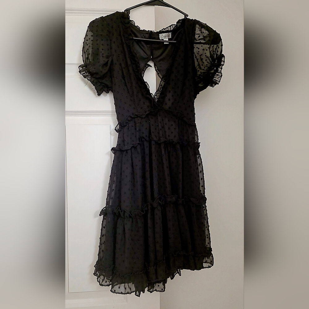 Chic Black Polka Dot Short Sleeve Dress